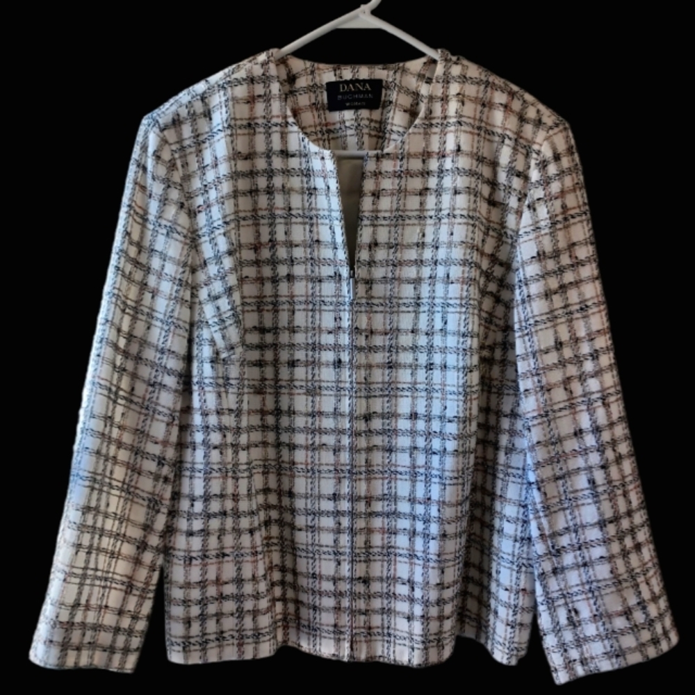 Dana Buchman Women's Blazer Jacket Wool Tweed Pink White Black Vintage NWT